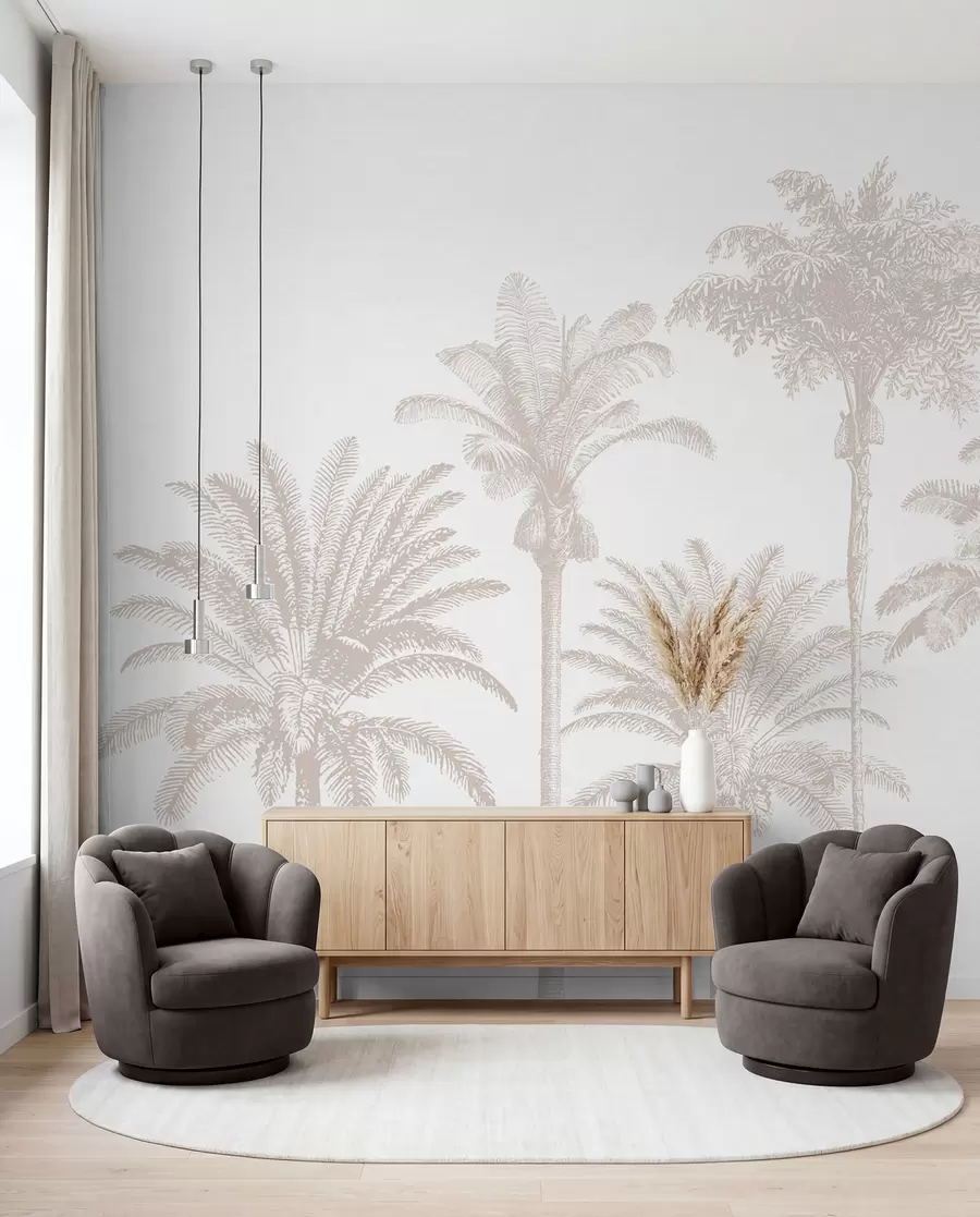 murales de pared Oasis de palmeras tropicales mínimo w08111