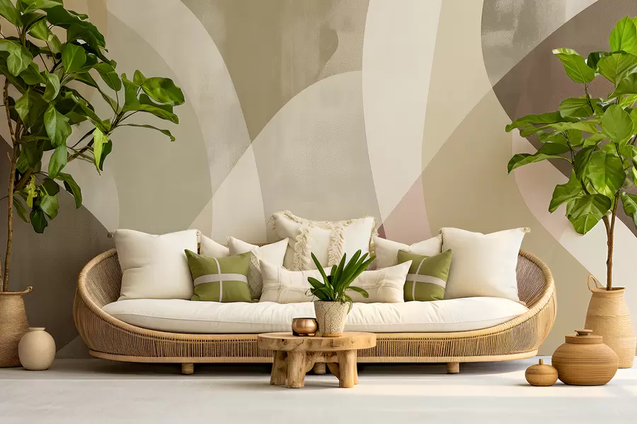 murales de pared Curvas suaves en tonos apagados con líneas fluidas y degradados beige, minimalista y moderno w01334v1