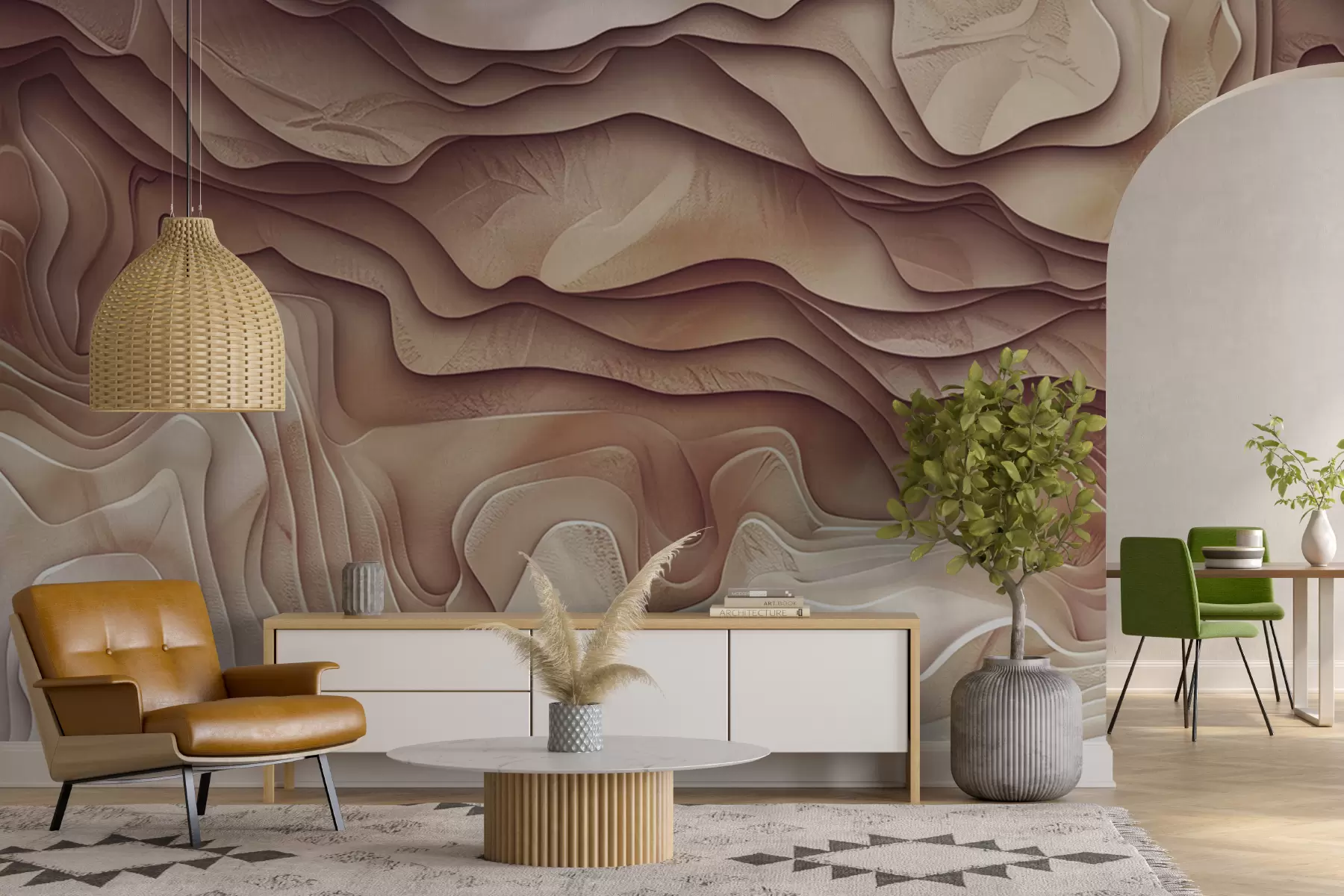 murales de pared Mapa topográfico 3D con contornos de relieve en tonos rosa claro w01337