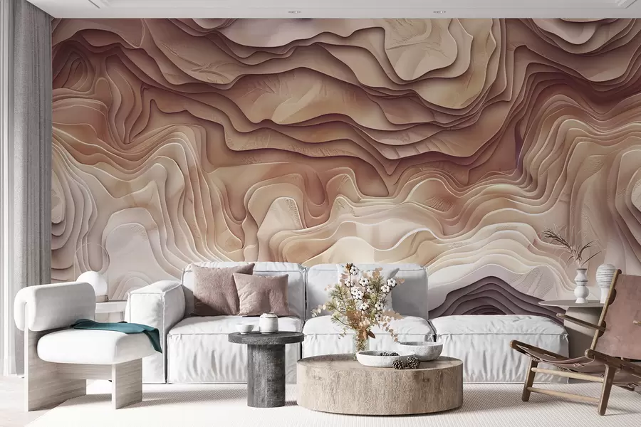 murales de pared Mapa topográfico 3D con contornos de relieve en tonos rosa claro w01337