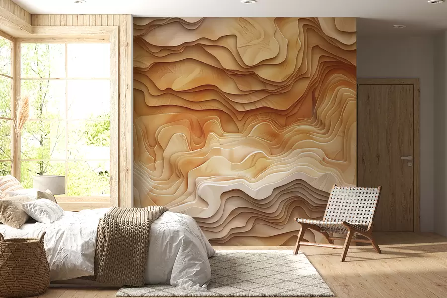 murales de pared Mapa topográfico 3D con contornos en relieve en tonos beige w01337v1
