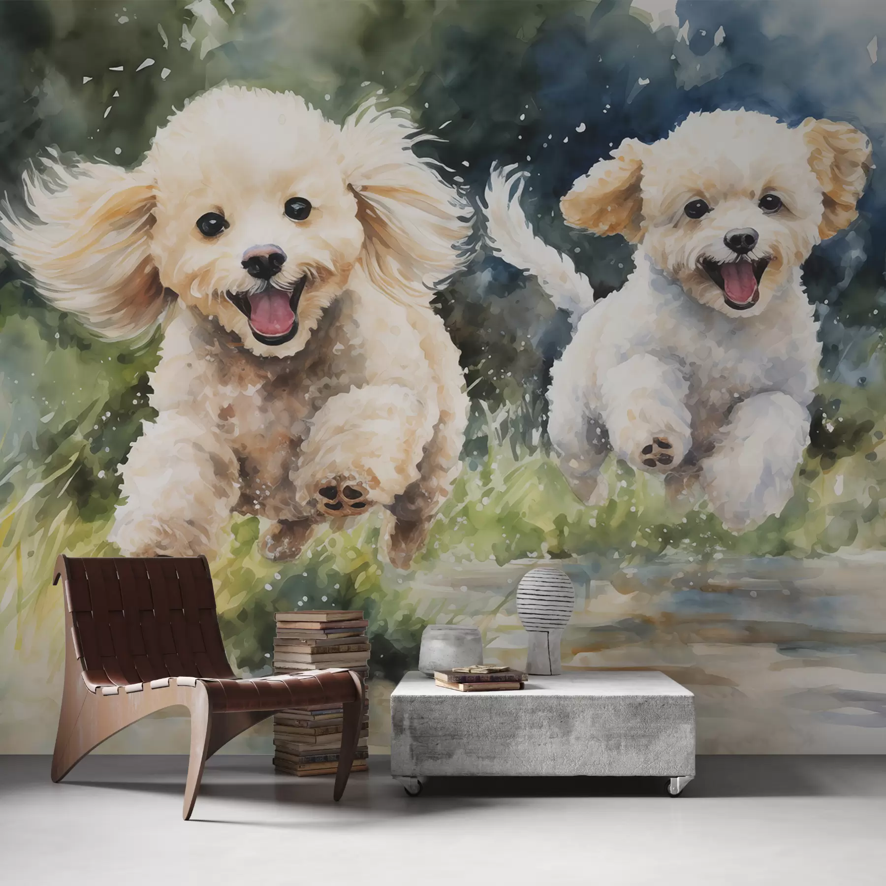 murales de pared Acuarela de perritos corriendo w00940