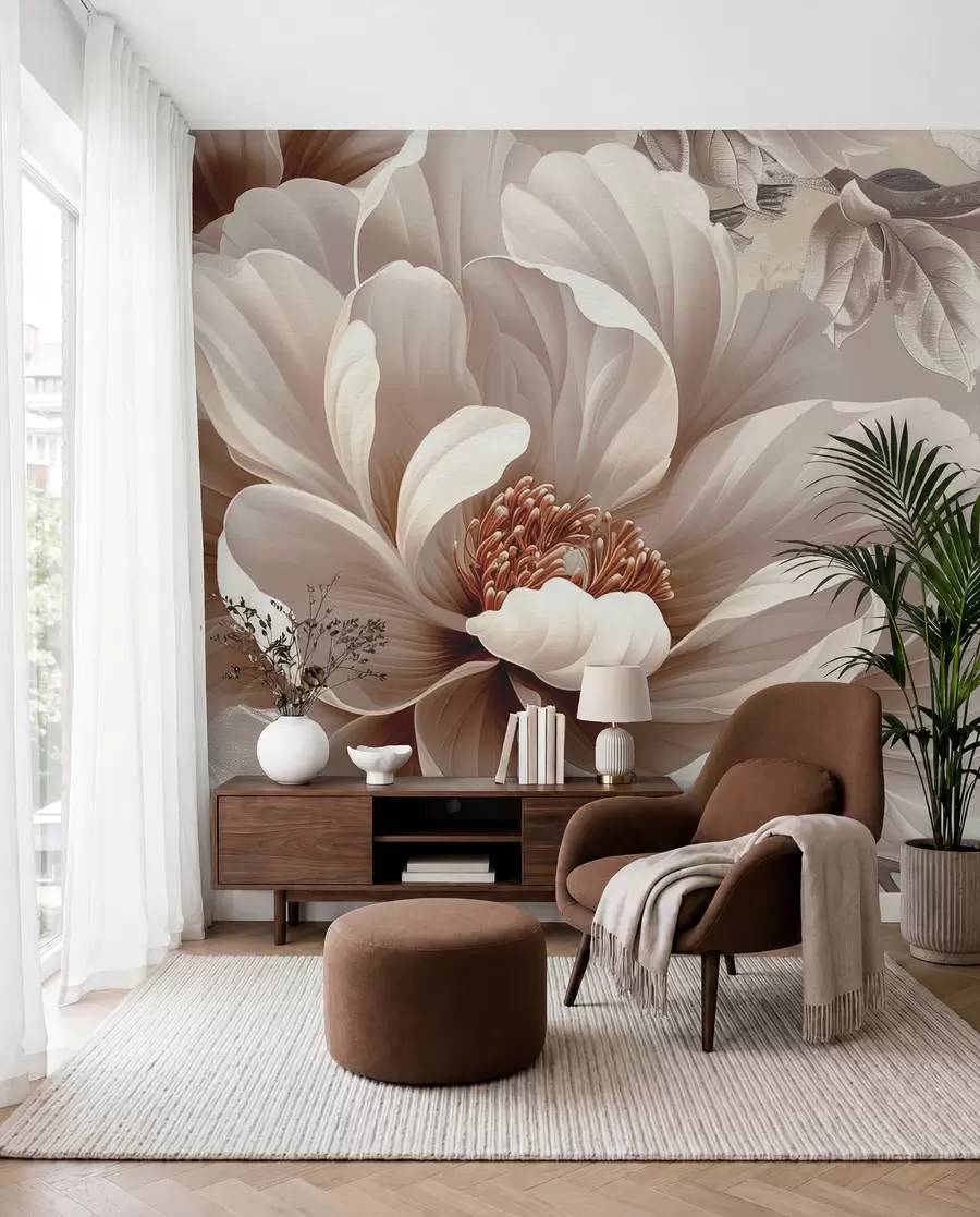murales de pared Gran flor rosa en una pared grunge w08181