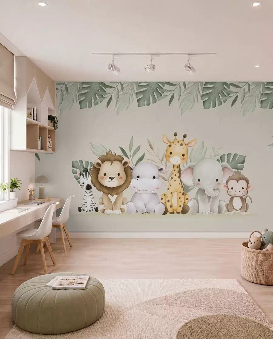 murales de pared Animales de safari con pinturas de acuarela w01406