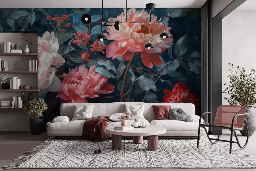 murales de pared Flores de peonía de medianoche w01392