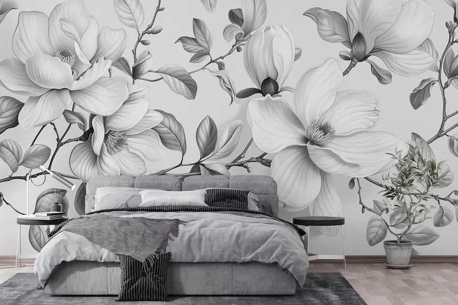 murales de pared Elegancia monocromática de magnolia w01429