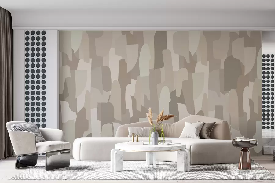 murales de pared Papel pintado de arte moderno abstracto en tonos beige que imita piezas de colores para un diseño interior elegante w00987
