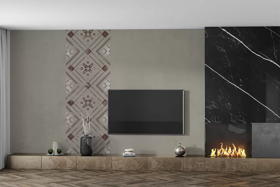 murales de pared Papel tapiz texturizado patriótico con adornos minimalistas de estilo ucraniano en tonos marrones w01027v1