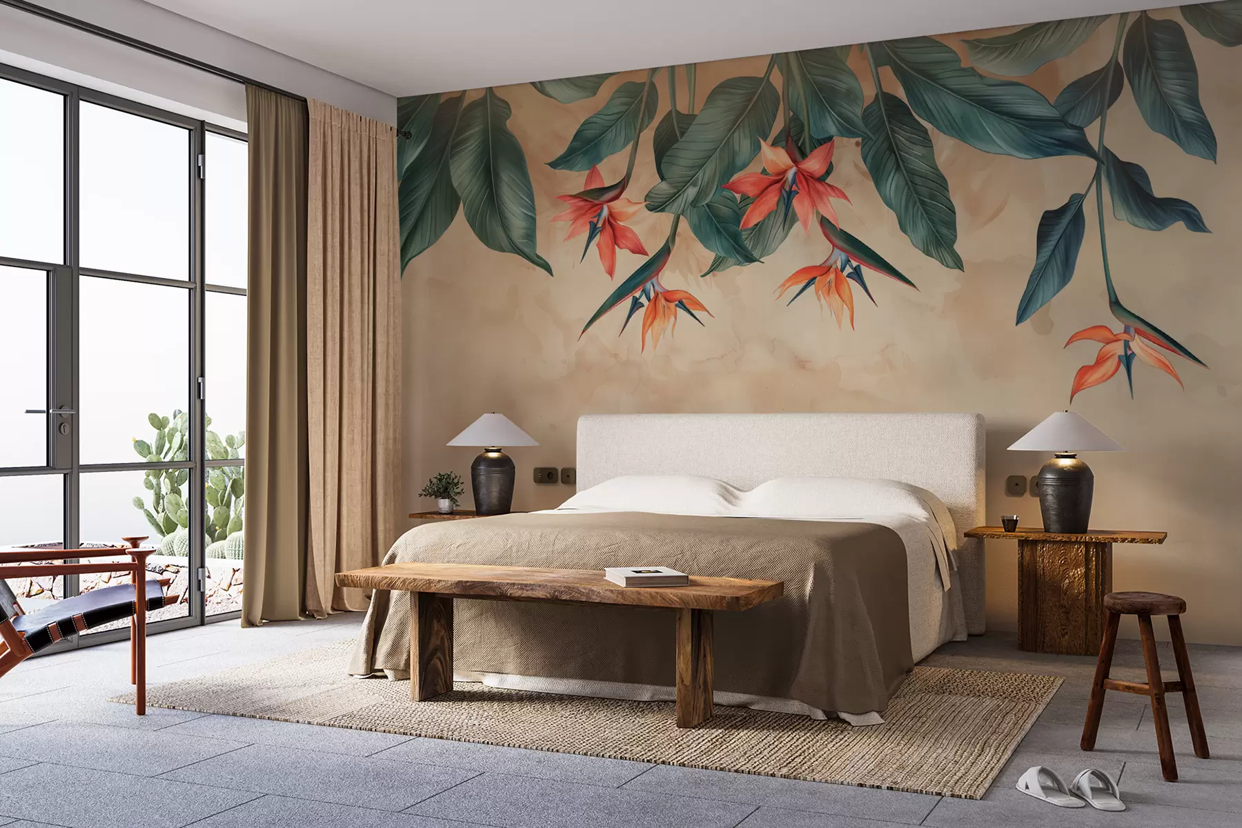 murales de pared Floración tropical sobre fondo de acuarela beige w01485