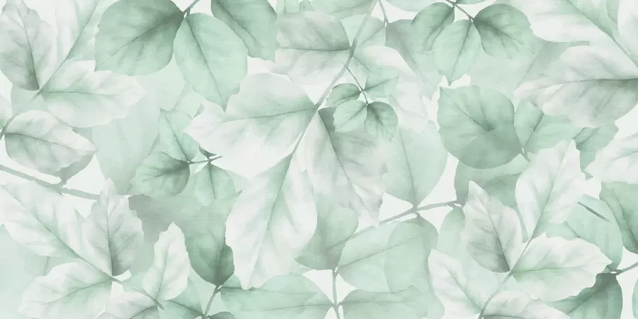 murales de pared Papel pintado texturizado con grandes hojas en tonos verdes pastel w01090v3