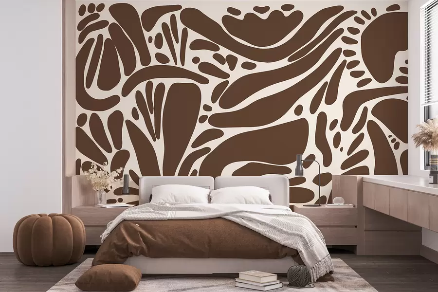 murales de pared Motivo geométrico abstracto, estilo tribal, color marrón w01623v1