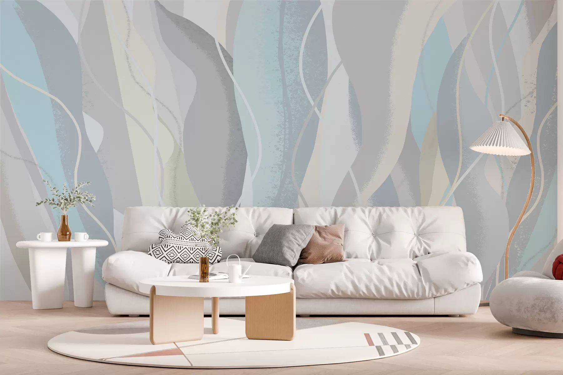 murales de pared Papel pintado moderno abstracto de estilo ecológico en colores fríos y cálidos w01124