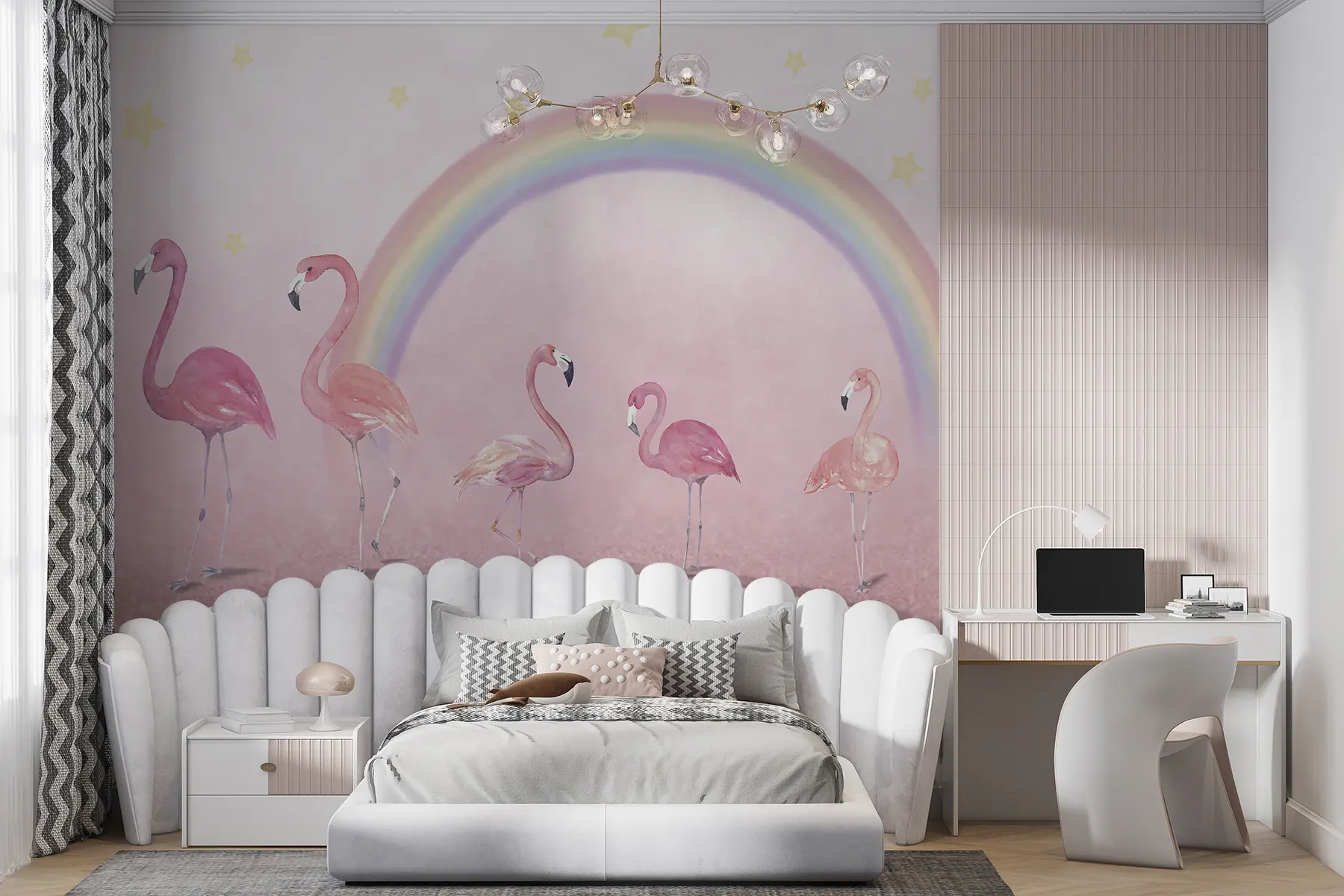 murales de pared Pájaro, arcoíris y flamenco mayor u29070