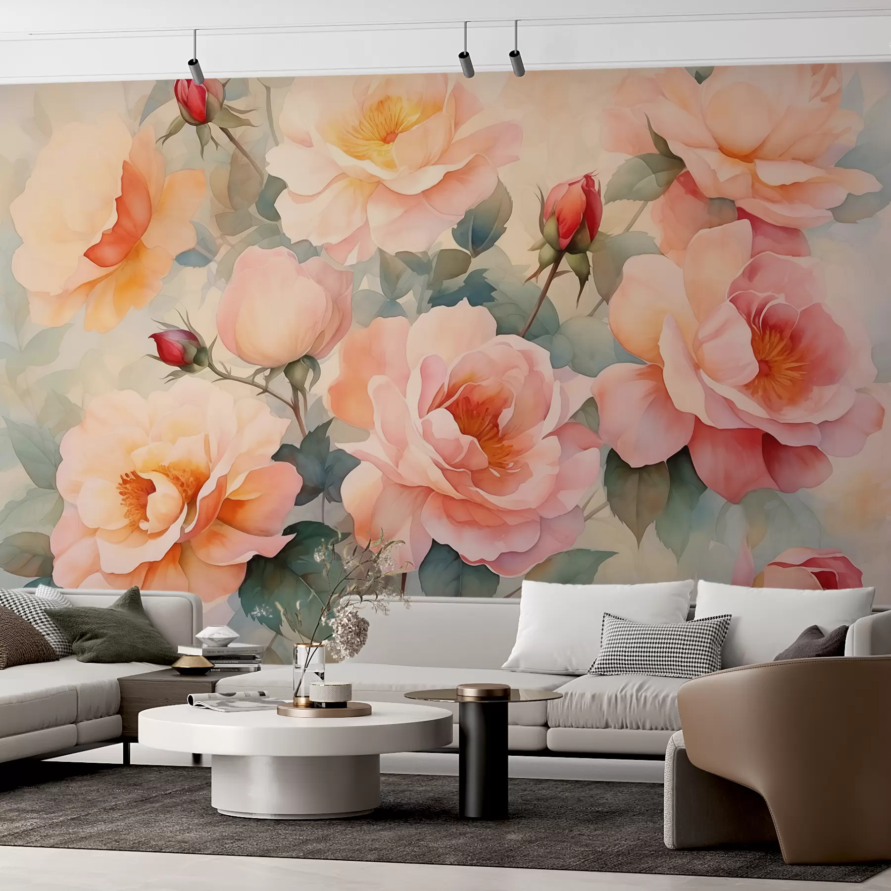 murales de pared Rosas vintage acuarela húmeda w01769