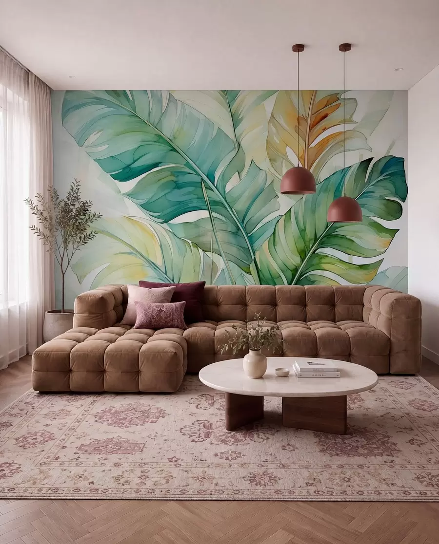 murales de pared Tropical plátano hojas de palma acuarela húmeda w01775