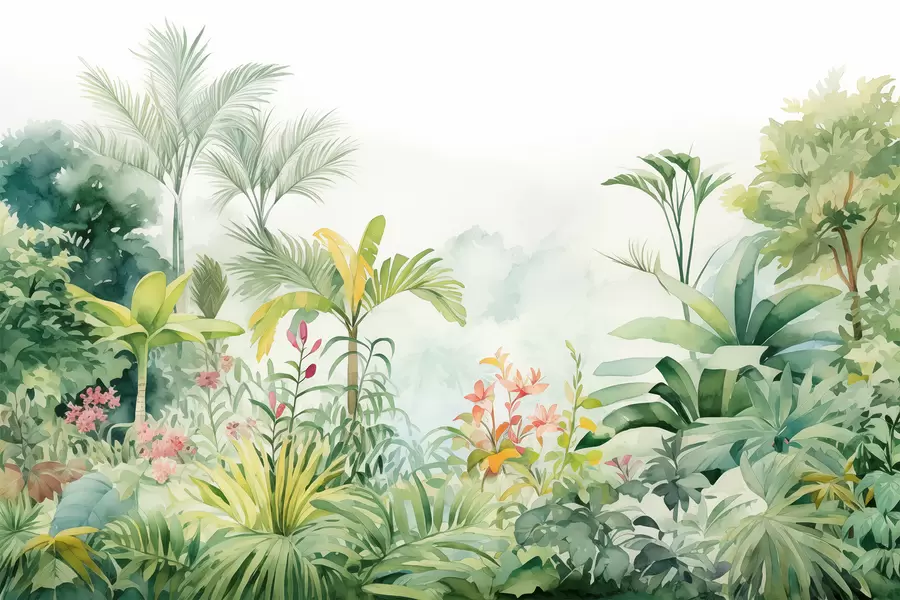 murales de pared Selva, acuarela, palmeras, floral, colores suaves w01785