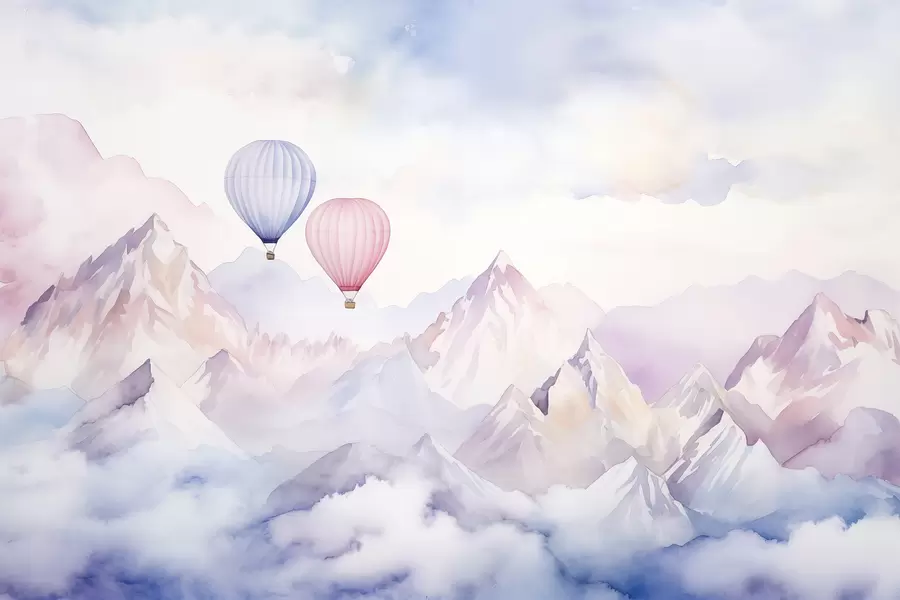 murales de pared Montañas de acuarela con globos de aire, etéreo w01786