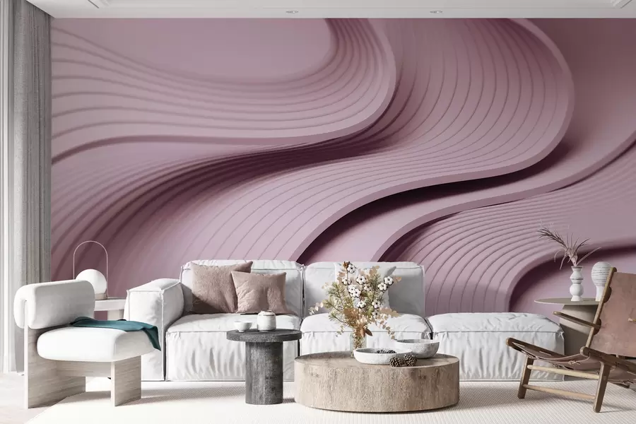 murales de pared Elegantes ondas voluminosas en estilo 3D en tonos empolvados w01147v1