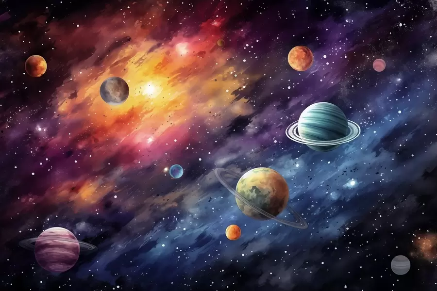 murales de pared Espacio con planetas y estrellas, acuarela, cósmico w01798