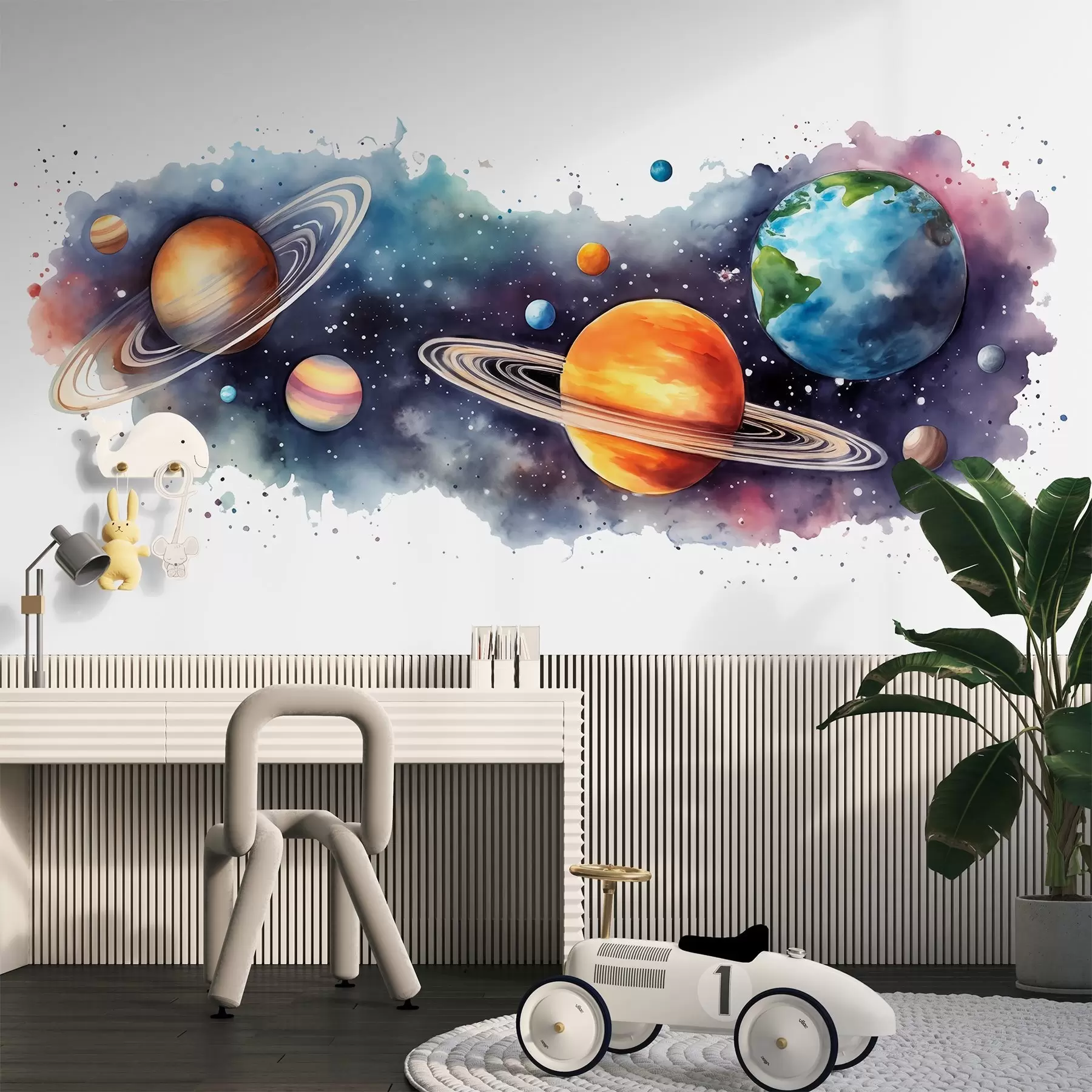 murales de pared Acuarela planetas, espacio, cósmico, Tierra, Saturno w01802