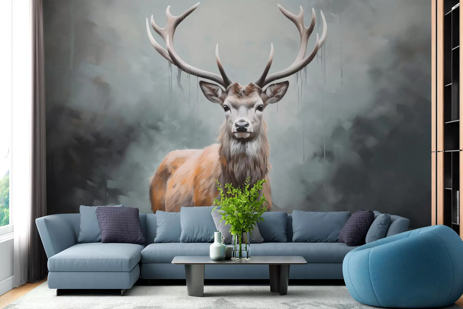 murales de pared Elegante ciervo en la niebla w01796