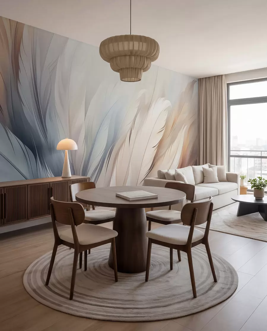 murales de pared Delicadas plumas en colores pastel w01973
