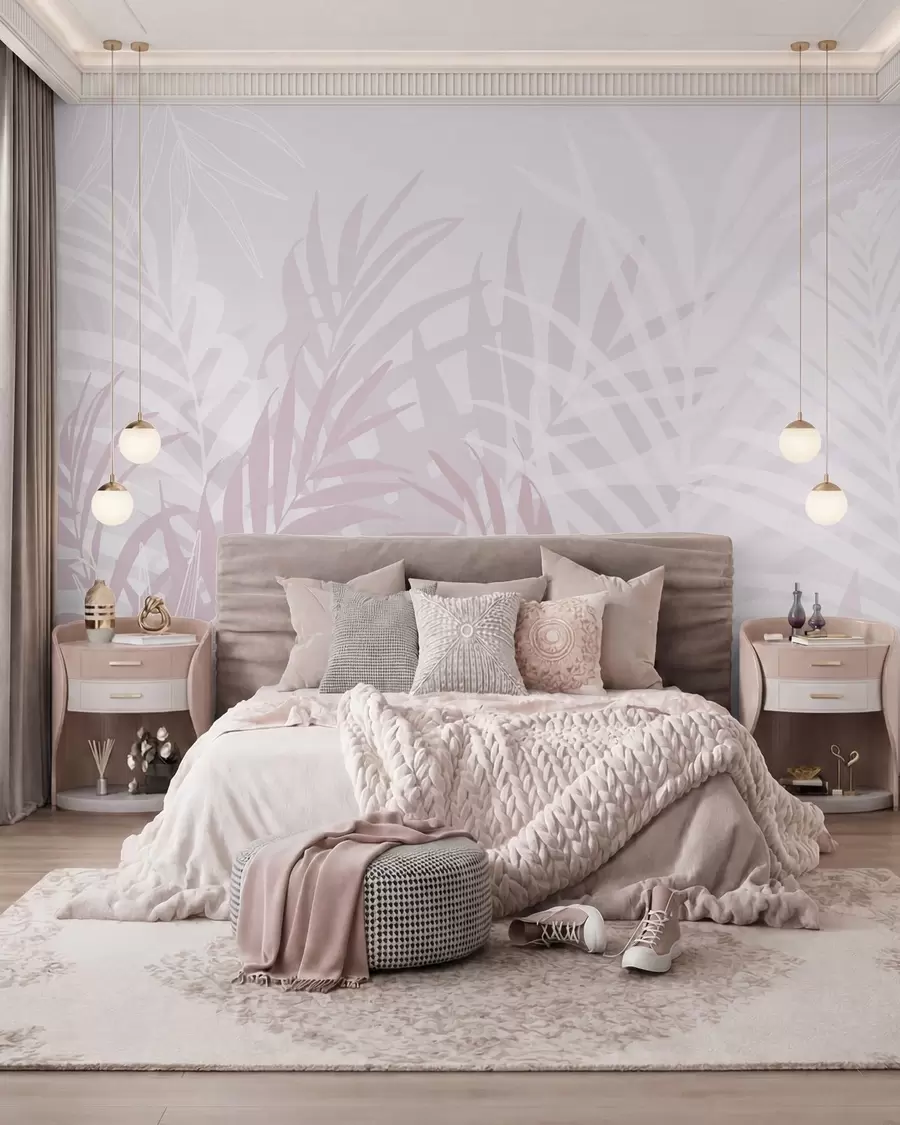 murales de pared Hojas tropicales de moda color rosa w02026v4
