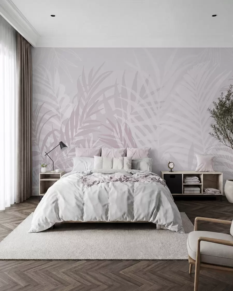 murales de pared Hojas tropicales de moda color rosa w02026v4