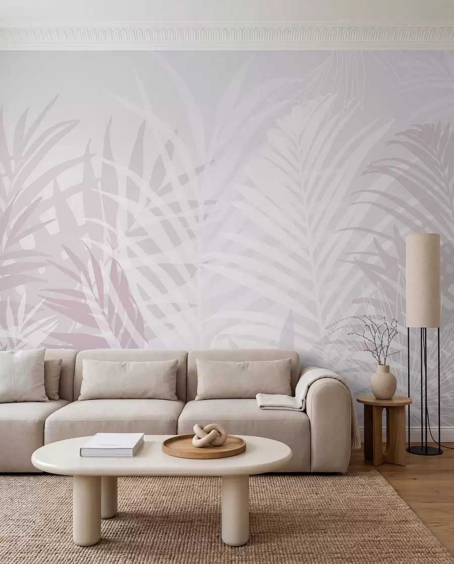 murales de pared Hojas tropicales de moda color rosa w02026v4