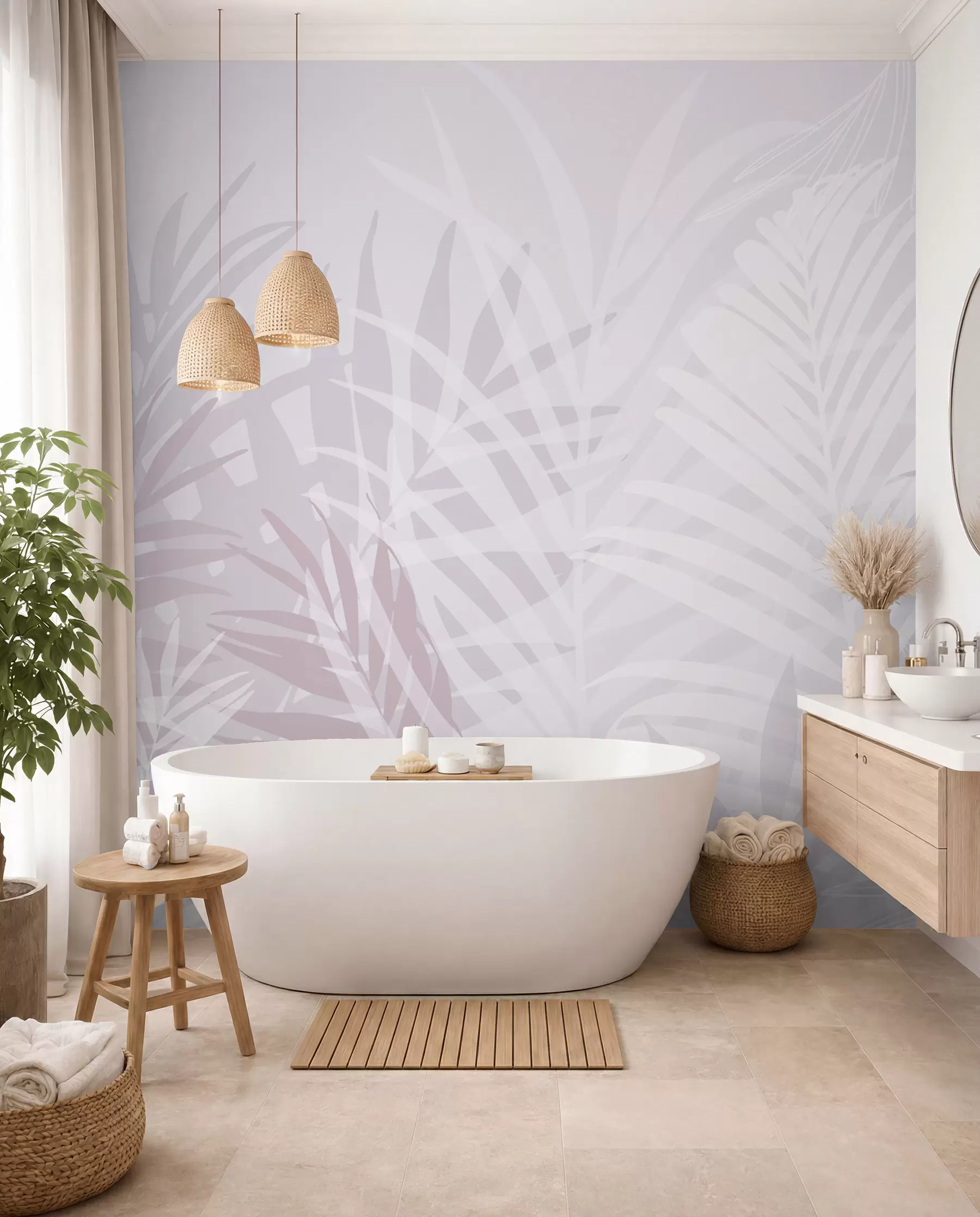 murales de pared Hojas tropicales de moda color rosa w02026v4