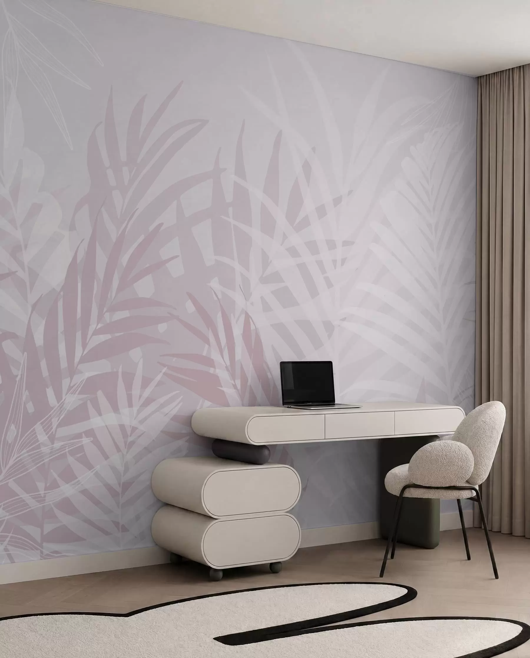 murales de pared Hojas tropicales de moda color rosa w02026v4