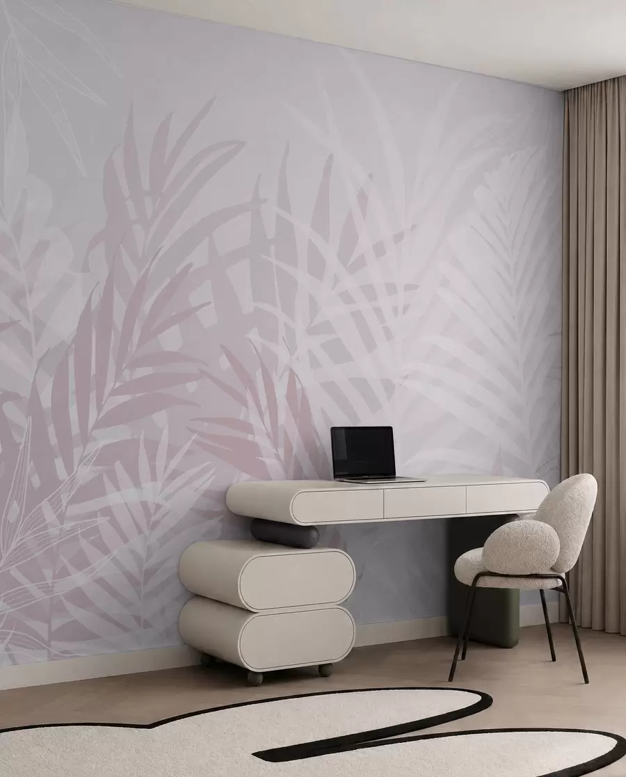 murales de pared Hojas tropicales de moda color rosa w02026v4