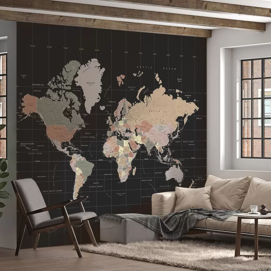 murales de pared Mapa del mundo con diversos países delineados u99477d1