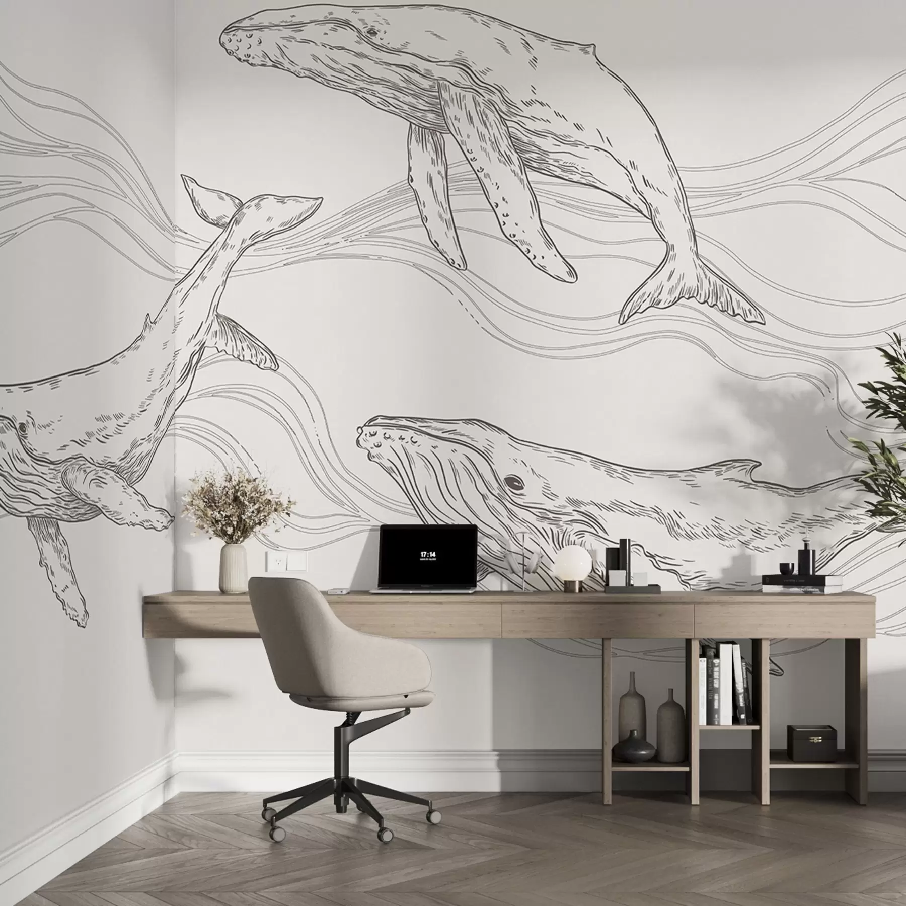 murales de pared Graciosas ballenas nadando entre las olas u99733