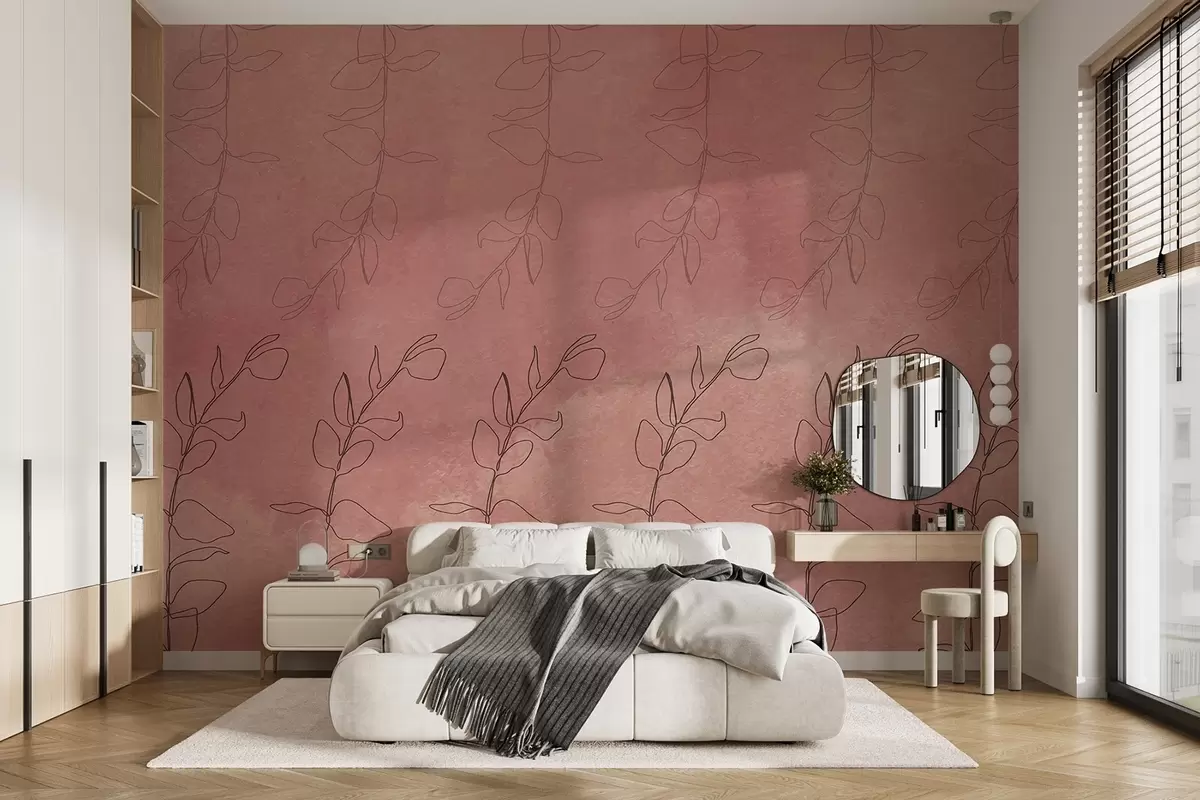 murales de pared Elegante diseño floral sobre fondo rosa w00642v1