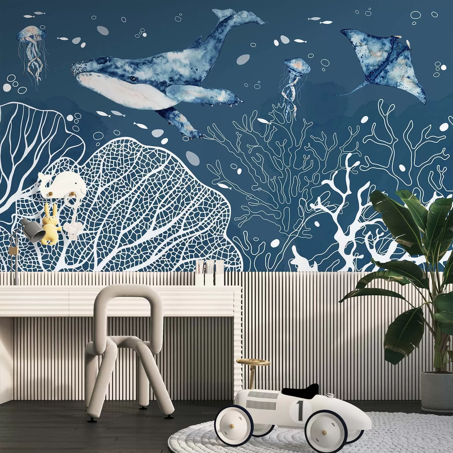 murales de pared Maravillas submarinas en azules serenos w00848v1