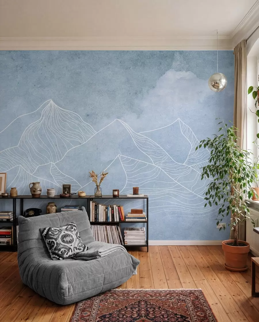 murales de pared Montañas serenas en suaves tonos azules u98839v1