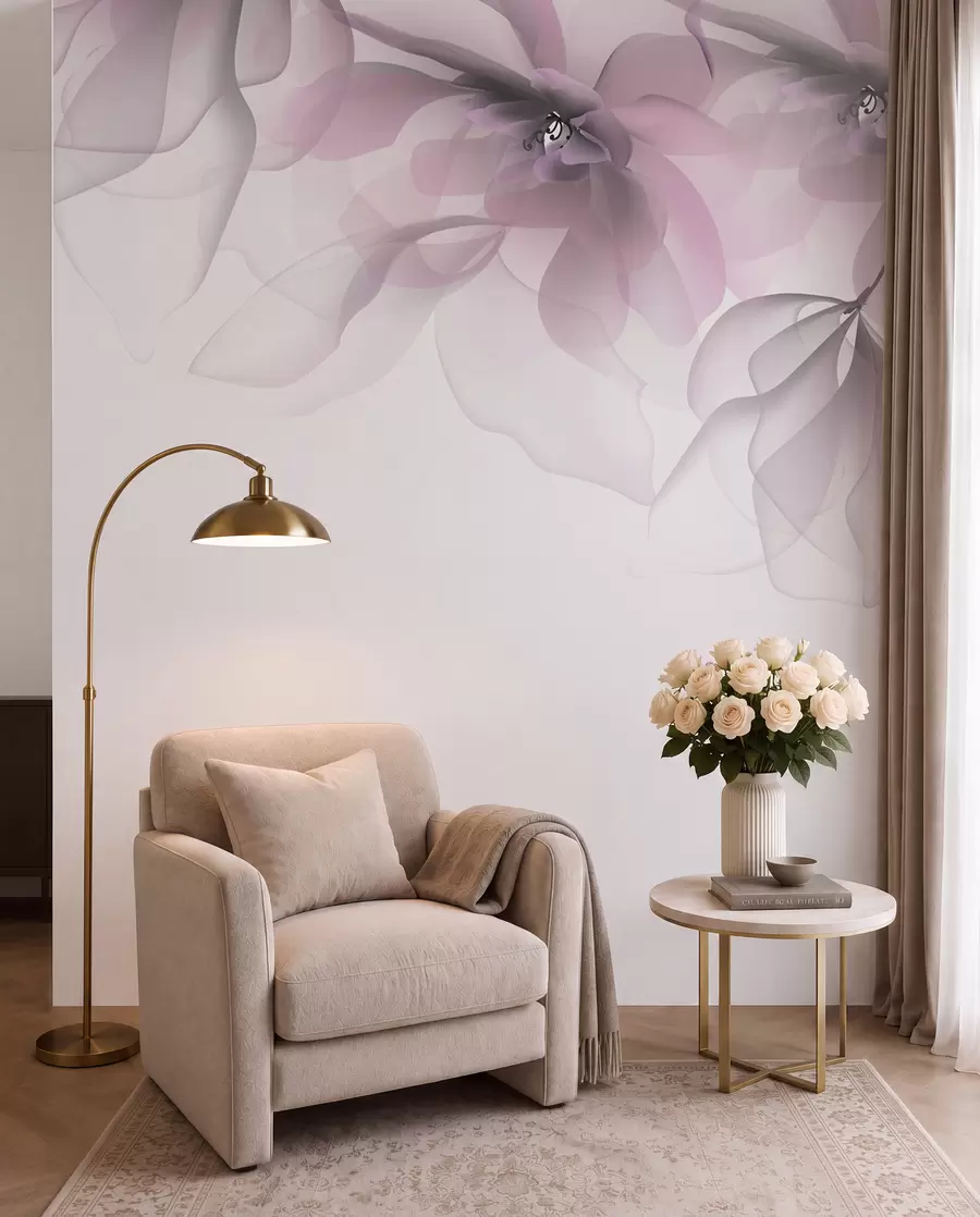 murales de pared grandes flores rosas translúcidas en la parte superior w02093