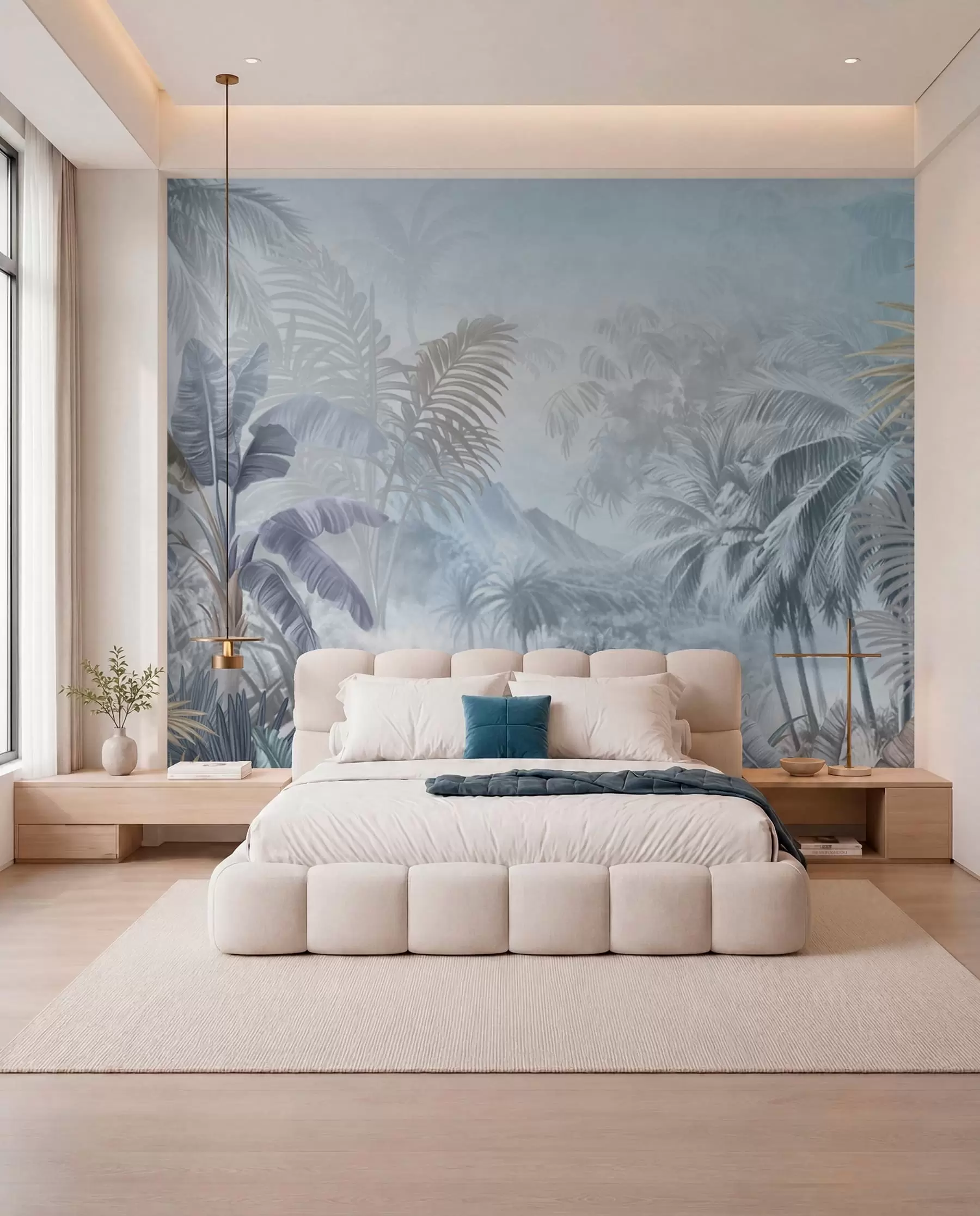 murales de pared Selva tropical en suaves tonos azules w01931