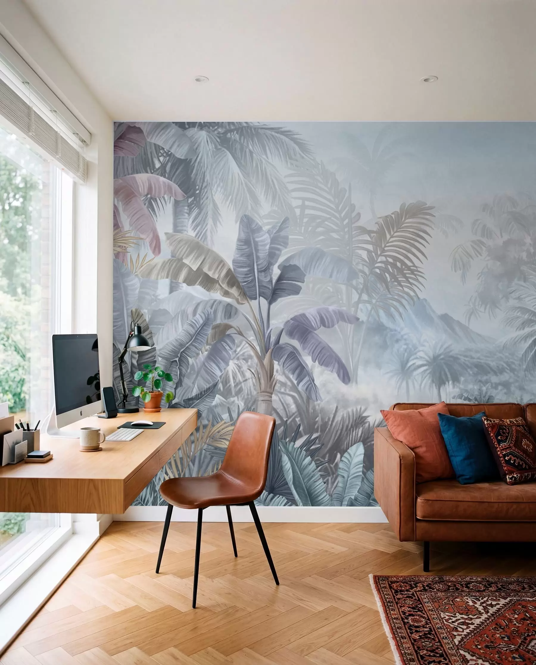 murales de pared Selva tropical en suaves tonos azules w01931