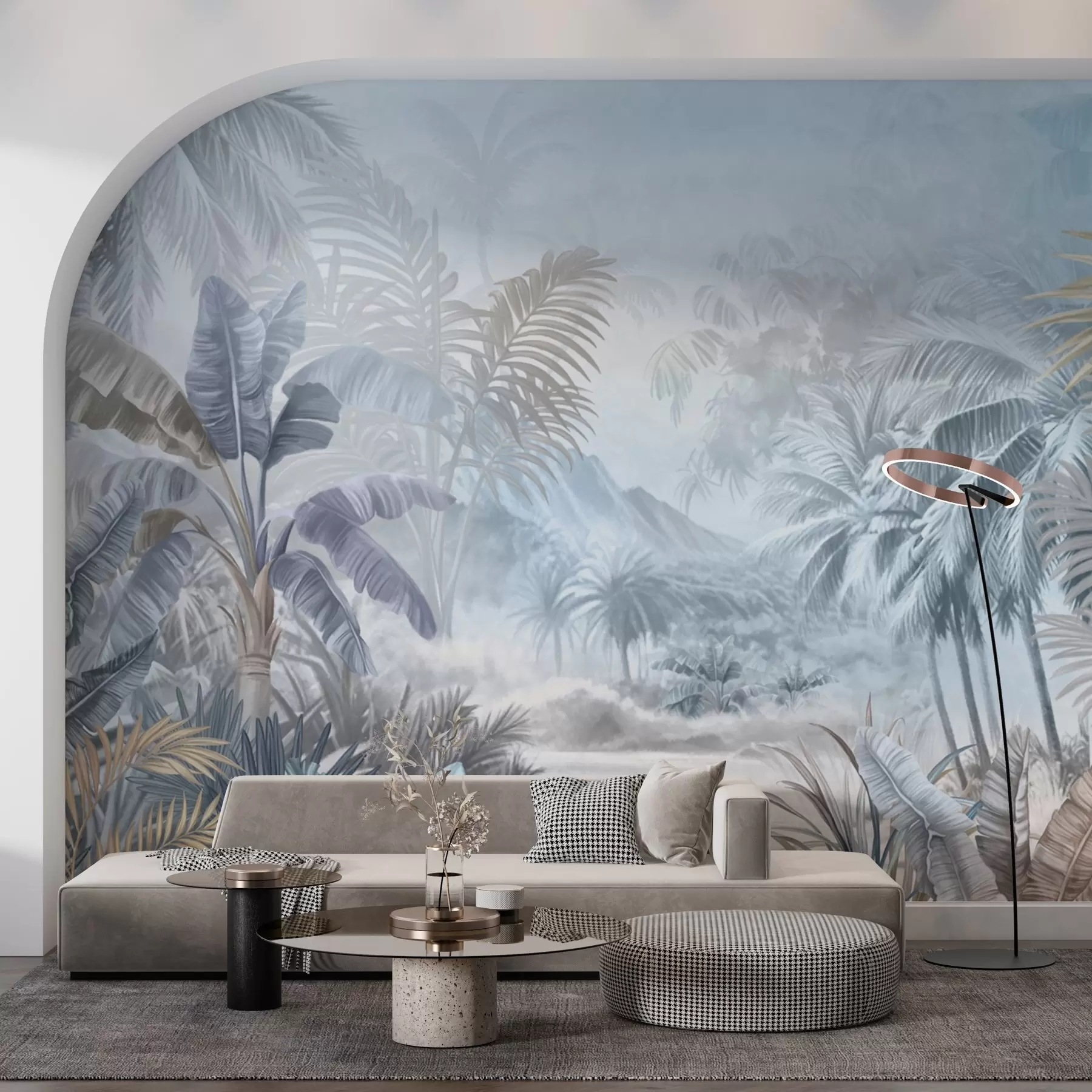 murales de pared Selva tropical en suaves tonos azules w01931