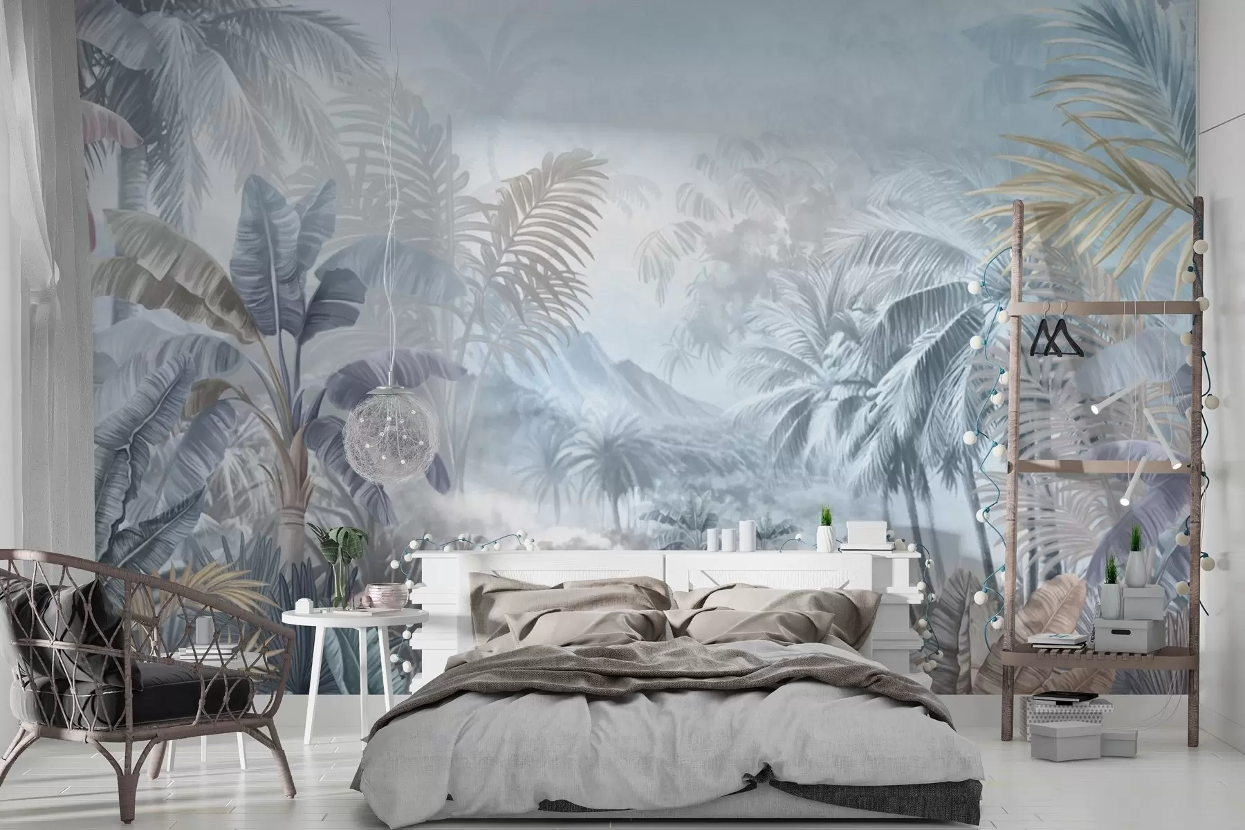murales de pared Selva tropical en suaves tonos azules w01931