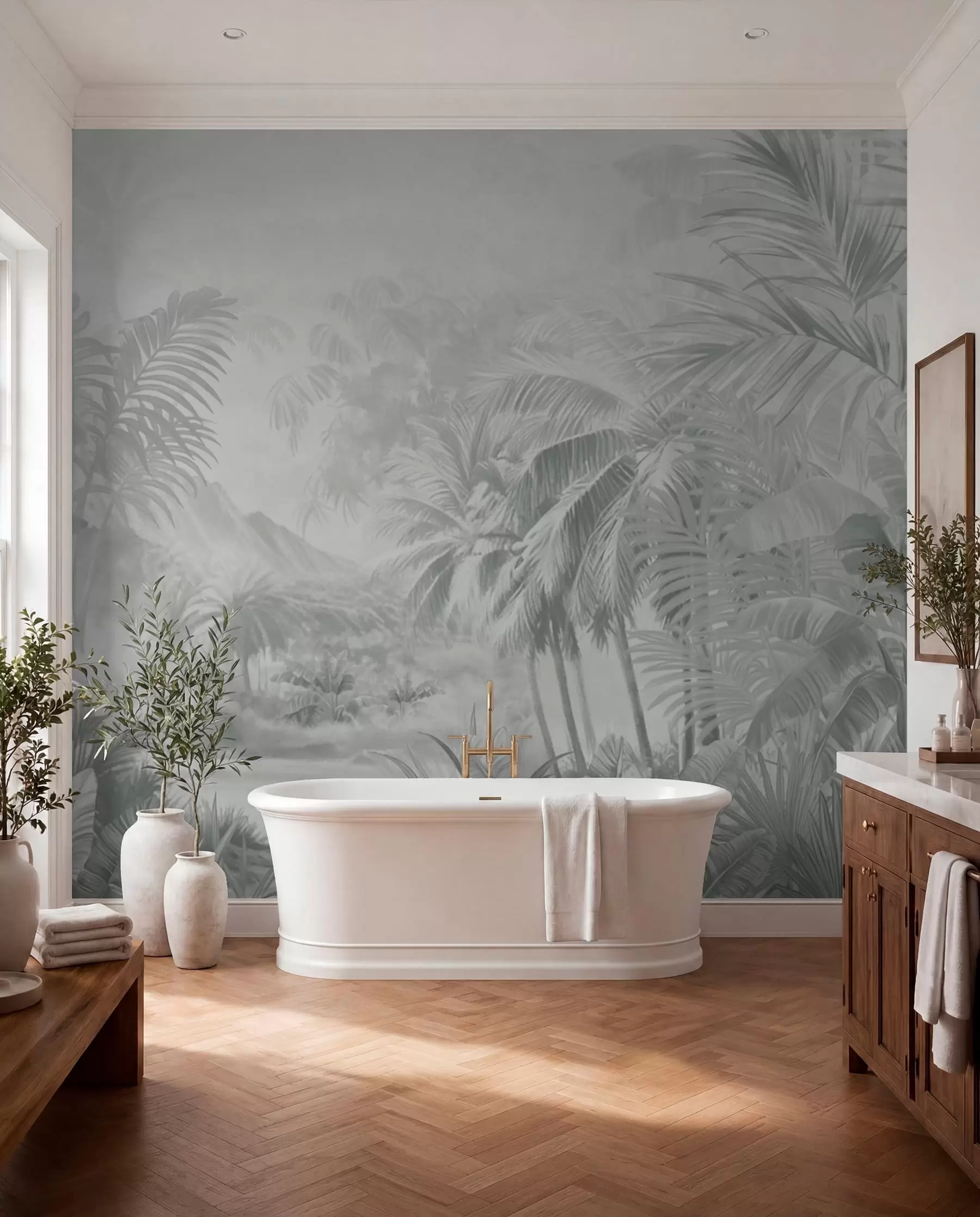 murales de pared Selva tropical en suaves tonos grises w01931v4
