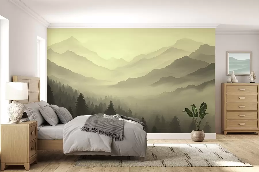 murales de pared Bosques y montañas en tonos verdes w02186v1