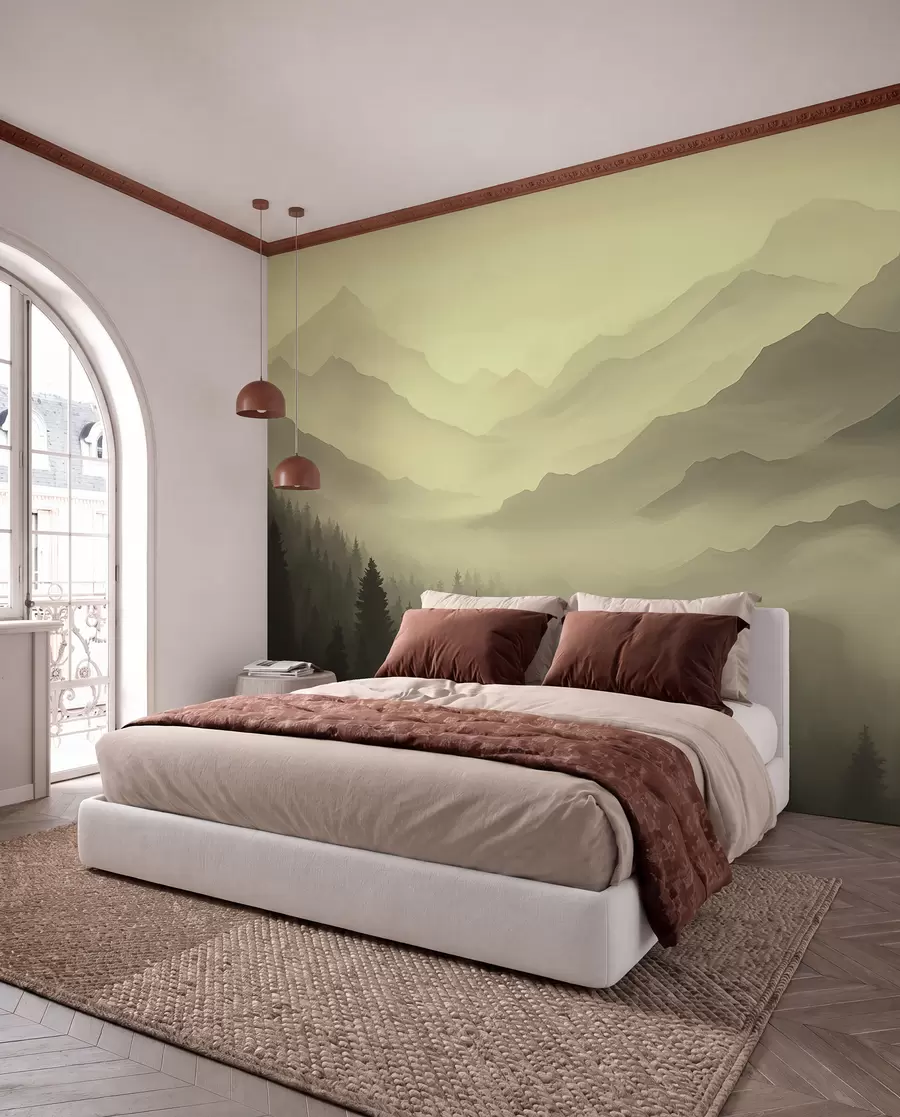 murales de pared Bosques y montañas en tonos verdes w02186v1