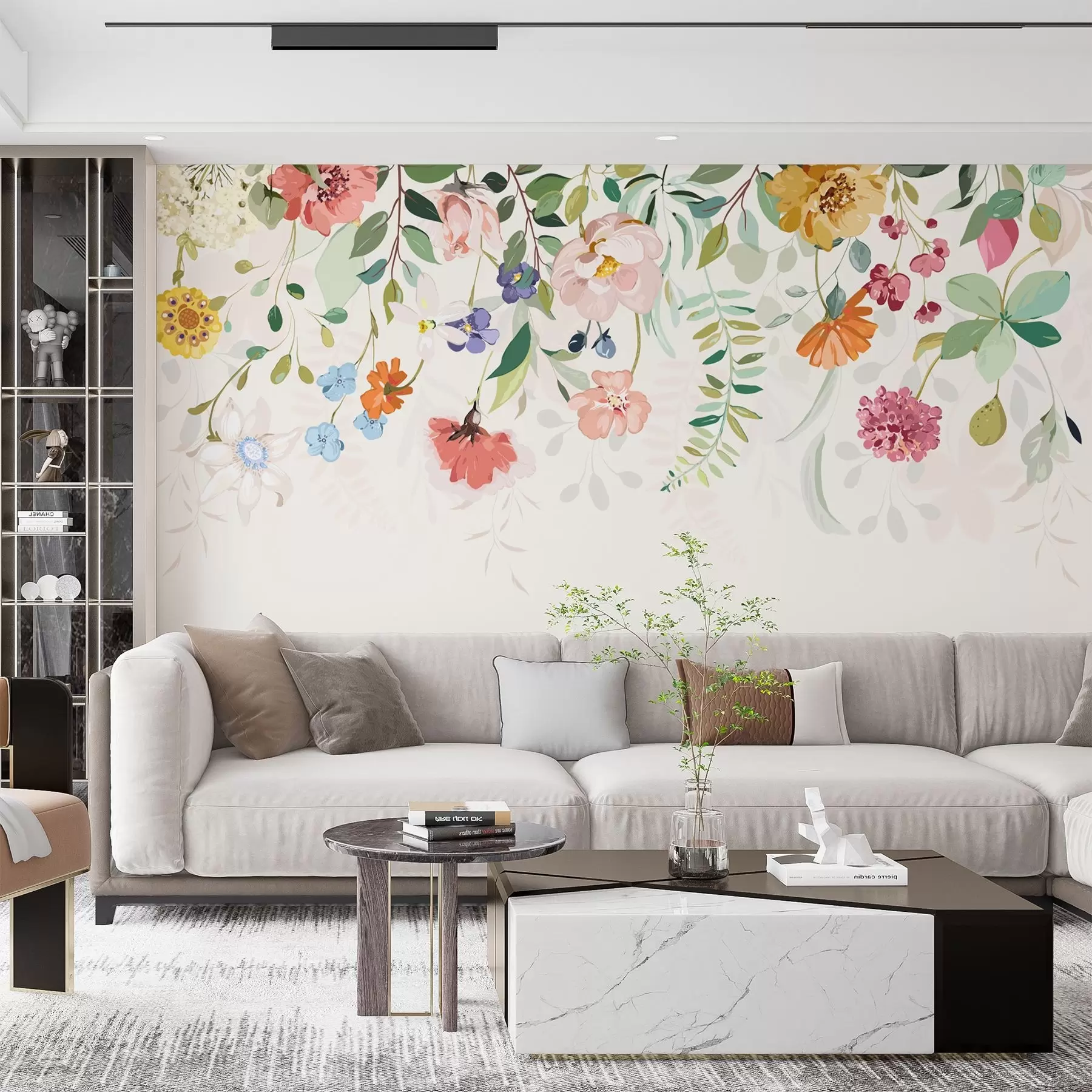 murales de pared flores y hojas de colores brillantes en la parte superior w02201