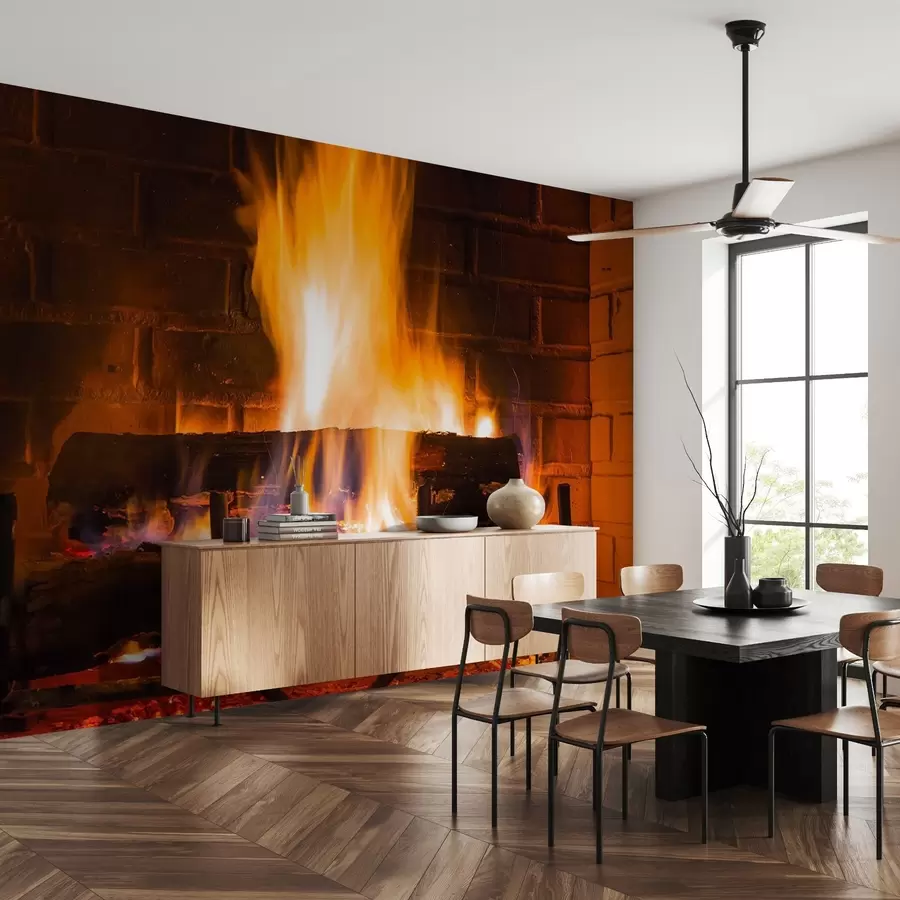 murales de pared Acogedoras llamas en una cálida chimenea u73022