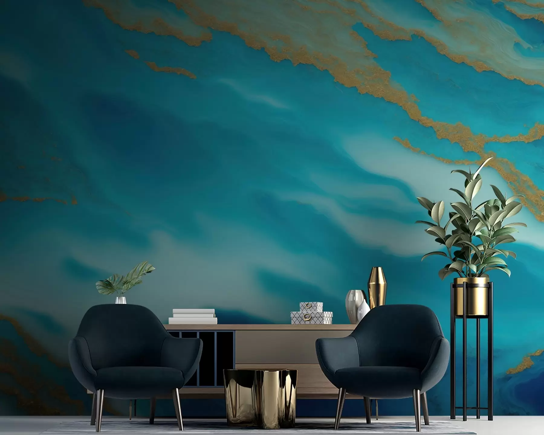 murales de pared Serenas olas de azul y beige u94110