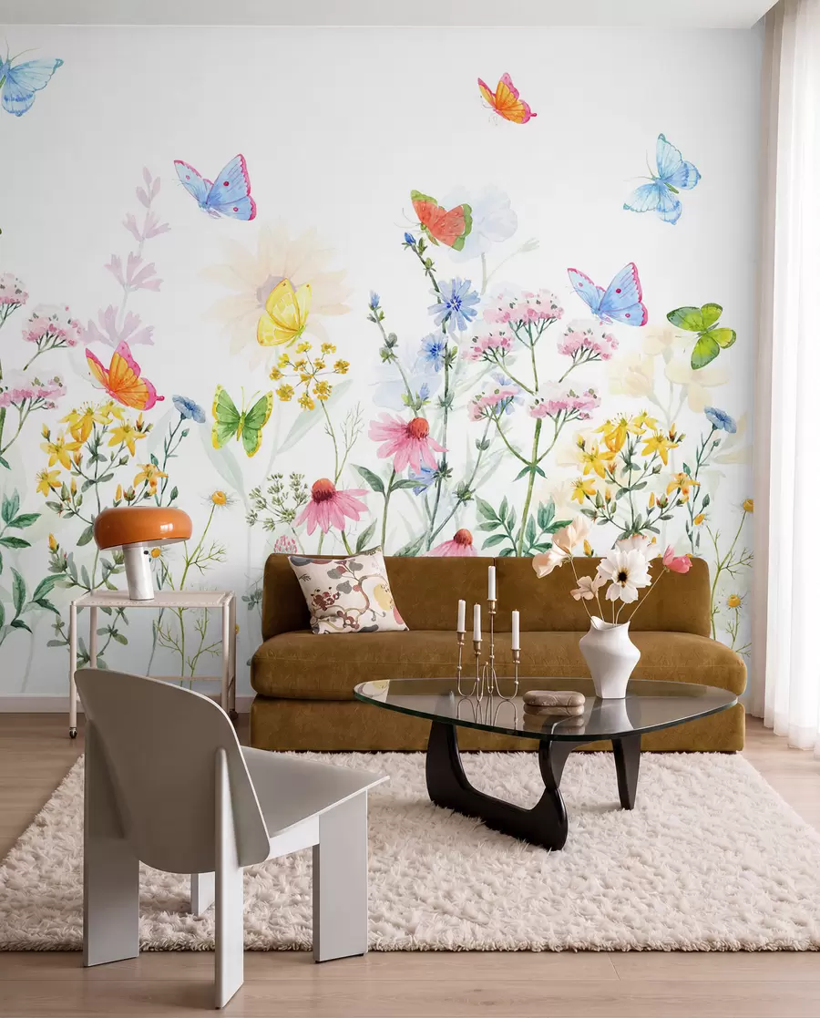 murales de pared Flores y plantas de colores y mariposas w02238