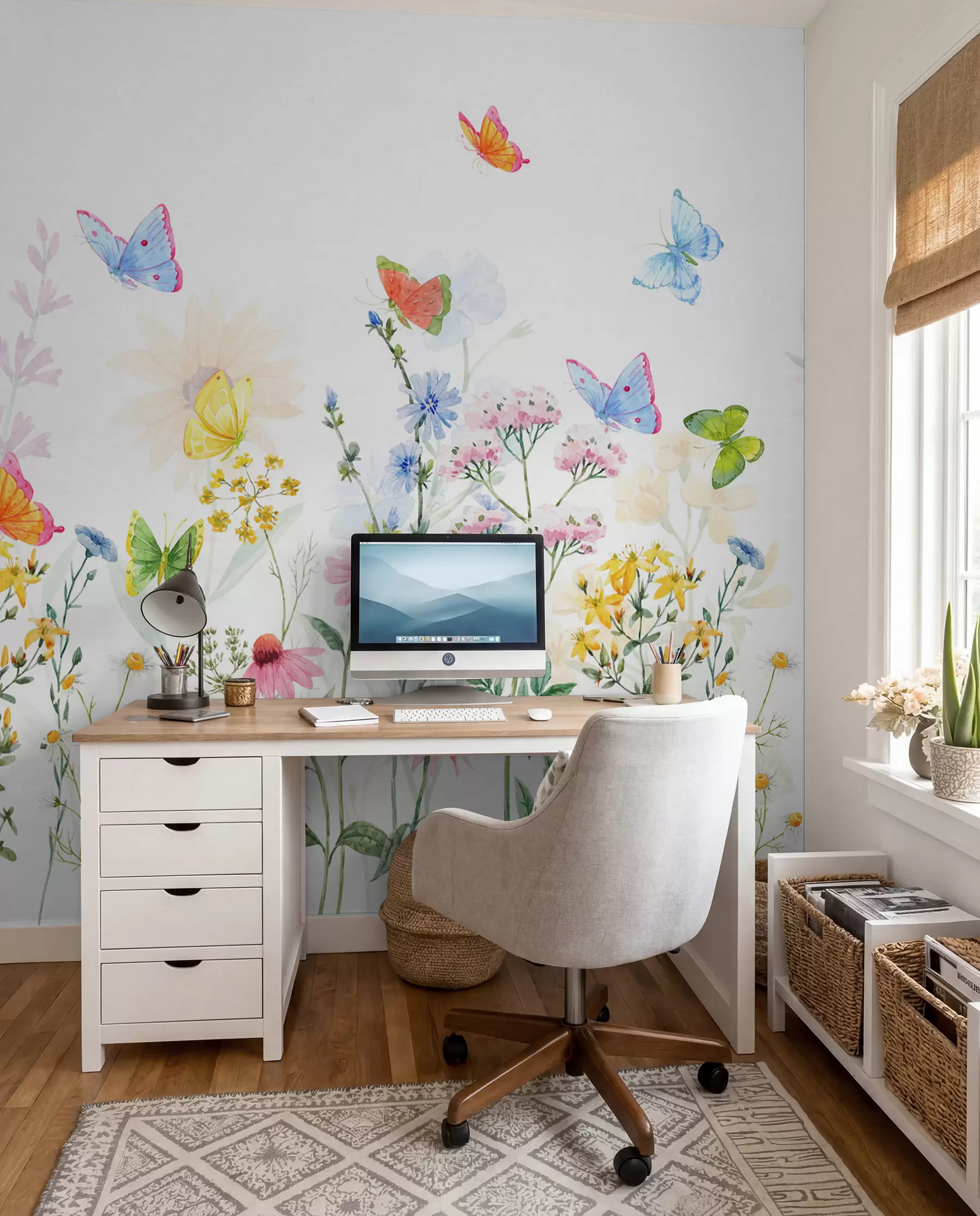 murales de pared Flores y plantas de colores y mariposas w02238